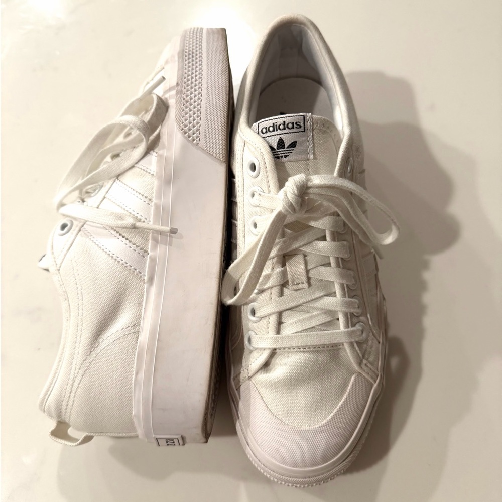 ADIDAS•white Nizza canvas platform lace up sneakers 10 - Picture 4 of 10